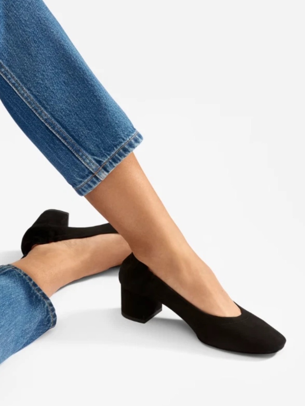 Everlane The Day Heel Black Suede Block Heel Pumps Ballet Italy Womens 6